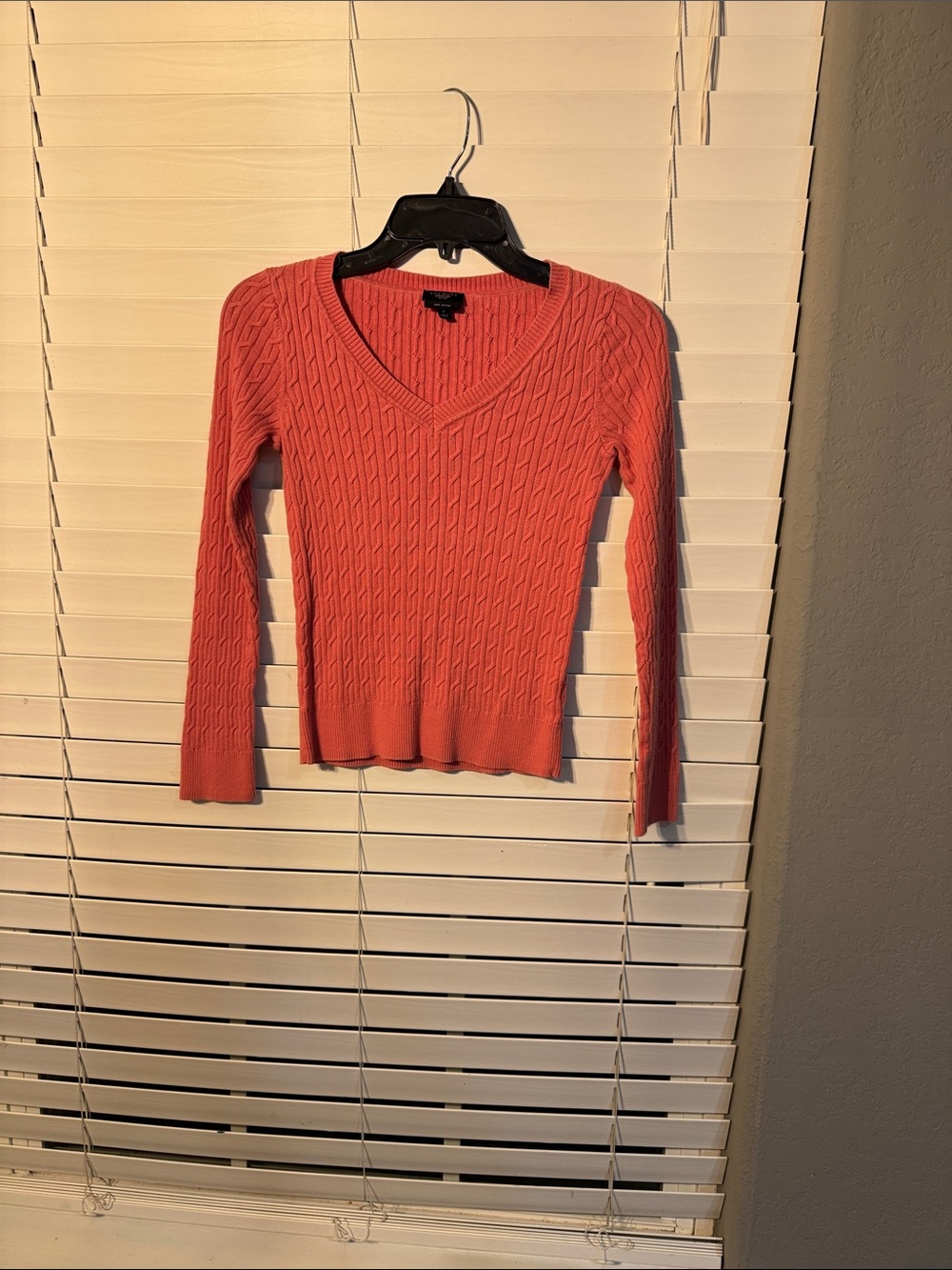 Talbots Coral Cable-Knit V-Neck Petite Sweater